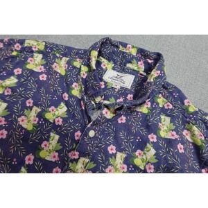 Madda Fella Linen Shirt Mens Medium Blue Floral Cactus Short Sleeve Button Up